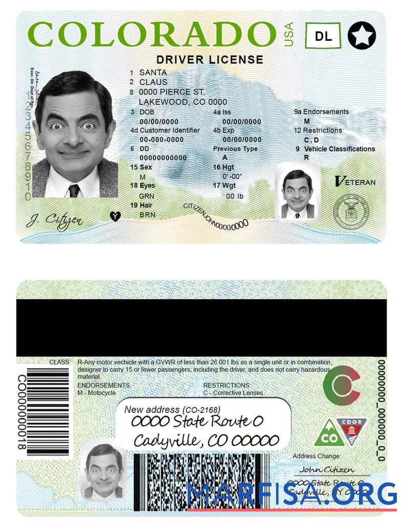 Printable USA Colorado driving license real example